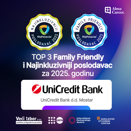 UniCredit Bank d.d. Mostar među liderima: Najpoželjniji Family Friendly i Najinkluzivniji poslodavac